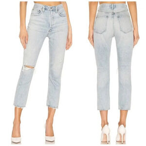 Agolde Riley High Rise Straight Crop Jeans Distressed Womens Size 27 In Shatter